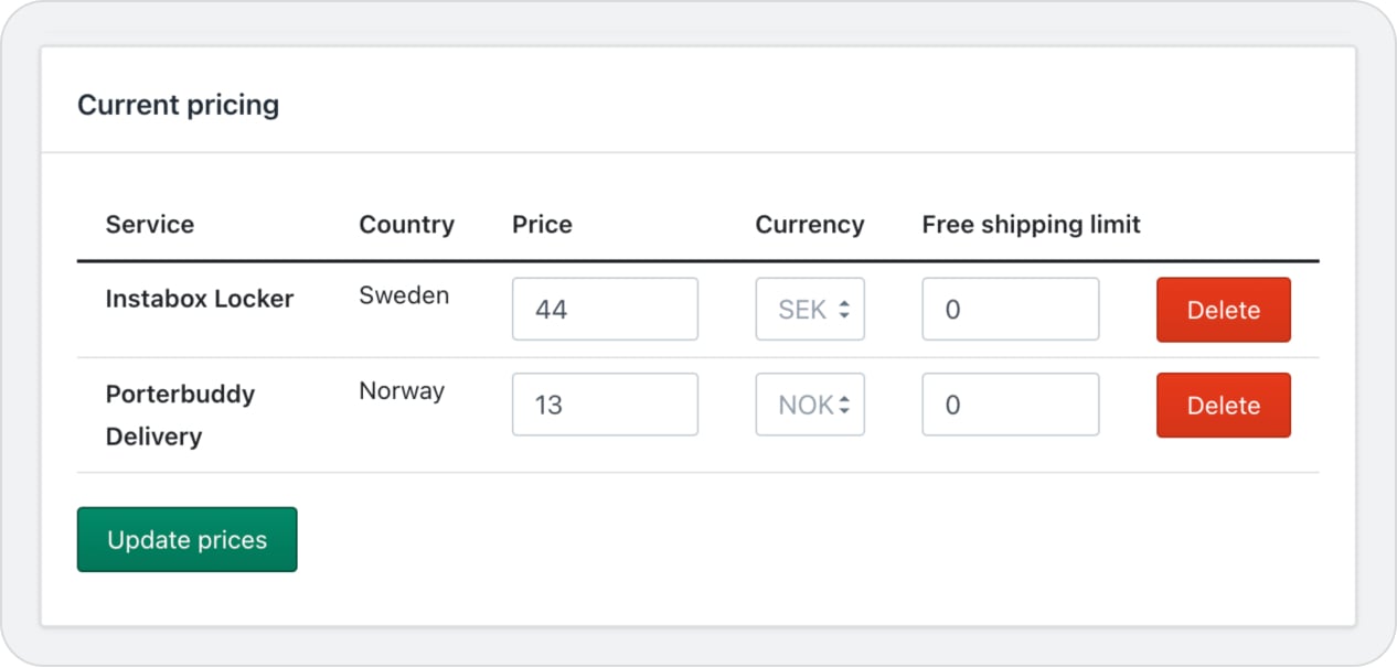 Instabox Shopify current pricing